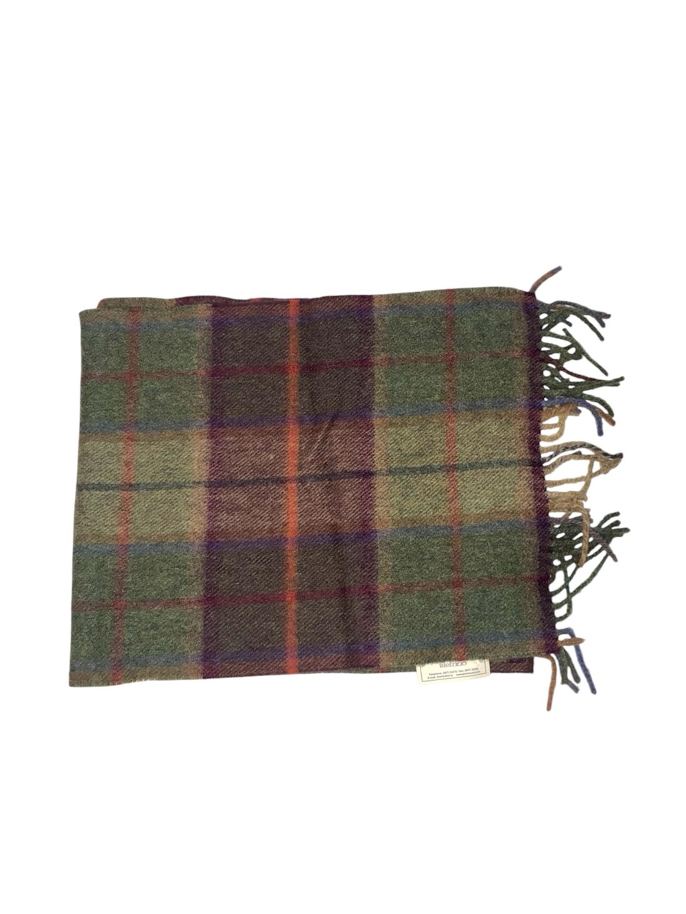 John Hanly Irish Wool Scarf Short Green Earthy Check 236 NEW